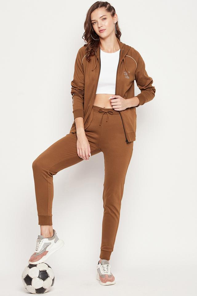 solid cotton regular fit womens tracksuit