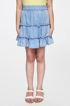 solid cotton regular girl's skirt - light blue