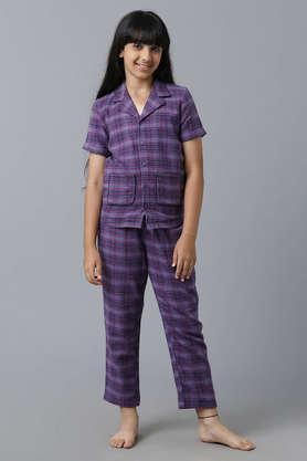 solid cotton regular girls night suit set - purple