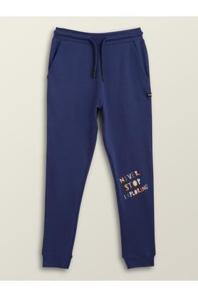 solid cotton relaxed fit boys joggers - blue