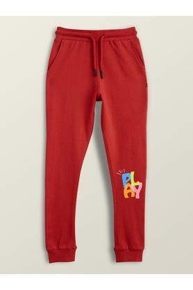 solid cotton relaxed fit boys joggers - red