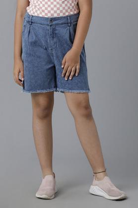 solid cotton relaxed fit girl's shorts - navy
