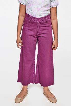 solid cotton relaxed fit girls trousers - wine