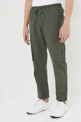 solid cotton relaxed fit men's casual pant - olive