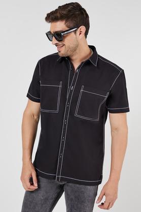 solid cotton relaxed fit men's casual shirt - black