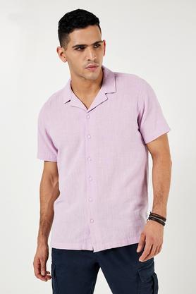 solid cotton relaxed fit men's casual shirt - lilac