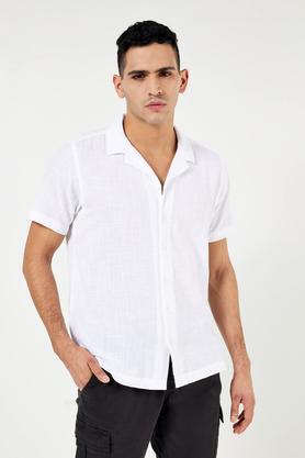 solid cotton relaxed fit men's casual shirt - white