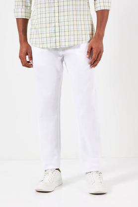 solid cotton relaxed fit men's casual trousers - white