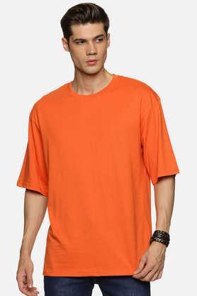 solid cotton relaxed fit men's casual wear shirt - orange