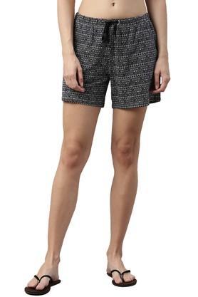 solid cotton relaxed fit women's shorts - black