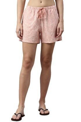 solid cotton relaxed fit women's shorts - pink