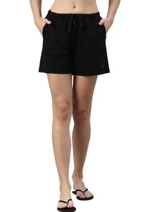 solid cotton relaxed fit womens shorts - denim black