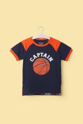 solid cotton round neck boy's t-shirt - navy