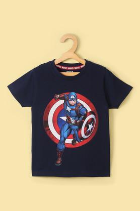 solid cotton round neck boy's t-shirt - navy