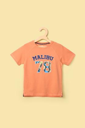 solid cotton round neck boy's t-shirt - peach