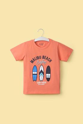 solid cotton round neck boy's t-shirt - peach