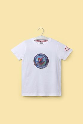 solid cotton round neck boy's t-shirt - white