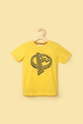 solid cotton round neck boy's t-shirt - yellow