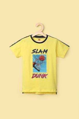 solid cotton round neck boy's t-shirt - yellow