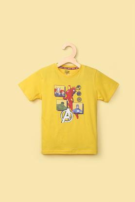 solid cotton round neck boy's t-shirt - yellow