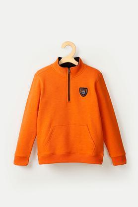 solid cotton round neck boys sweatshirt - orange