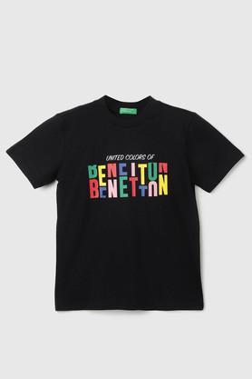 solid cotton round neck boys t-shirt - black