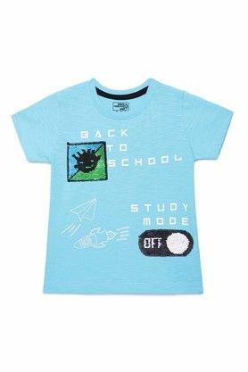 solid cotton round neck boys t-shirt - blue