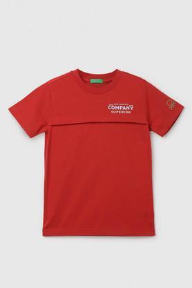 solid cotton round neck boys t-shirt - dark_red