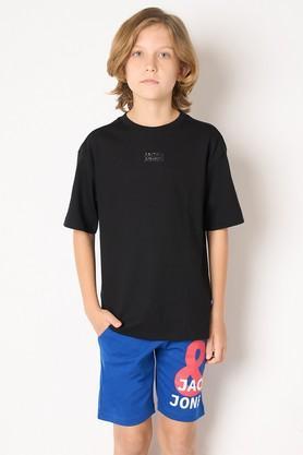 solid cotton round neck boys t-shirt - jet black