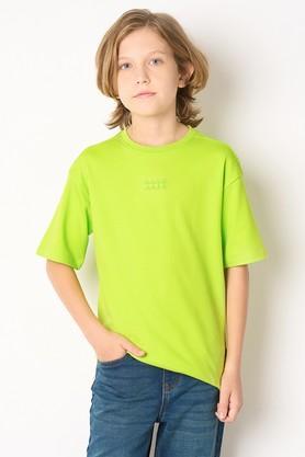 solid cotton round neck boys t-shirt - lime green