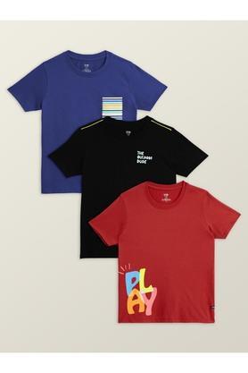 solid cotton round neck boys t-shirt - multi