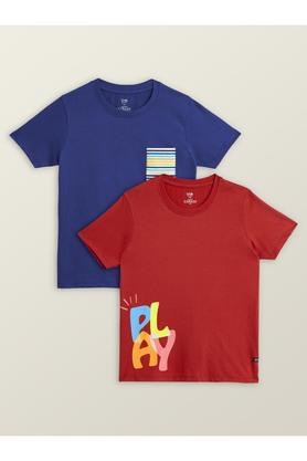 solid cotton round neck boys t-shirt - multi