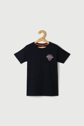 solid cotton round neck boys t-shirt - navy