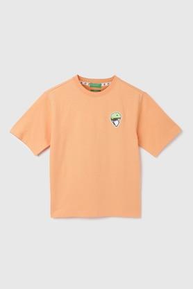 solid cotton round neck boys t-shirt - peach