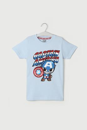 solid cotton round neck boys t-shirt - powder blue