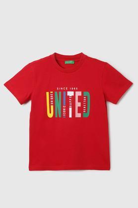 solid cotton round neck boys t-shirt - red