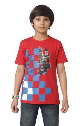 solid cotton round neck boys t-shirt - red