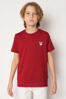 solid cotton round neck boys t-shirt - red