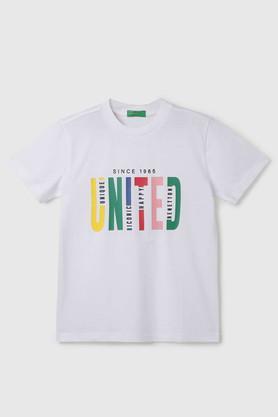 solid cotton round neck boys t-shirt - white