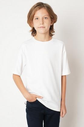 solid cotton round neck boys t-shirt - white