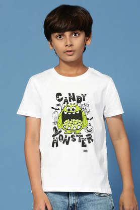 solid cotton round neck boys t-shirt - white