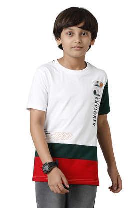 solid cotton round neck boys t-shirt - white