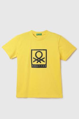 solid cotton round neck boys t-shirt - yellow