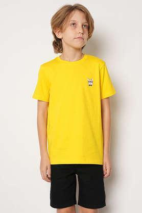 solid cotton round neck boys t-shirt - yellow