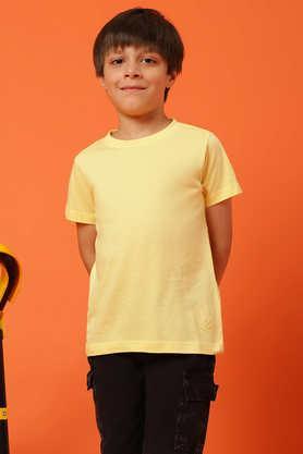 solid cotton round neck boys t-shirt - yellow