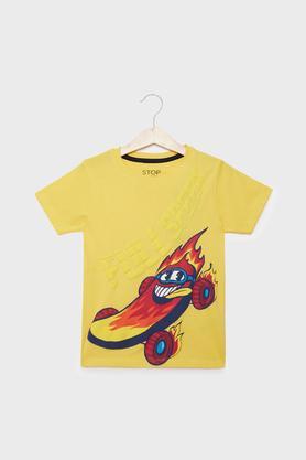 solid cotton round neck boys t-shirt - yellow