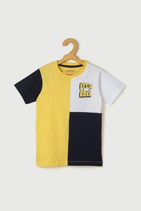 solid cotton round neck boys t-shirt - yellow