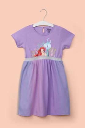 solid cotton round neck girl's casual wear dress - lavender