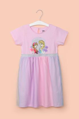 solid cotton round neck girl's casual wear dress - pink