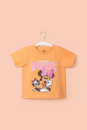 solid cotton round neck girl's t-shirt - orange